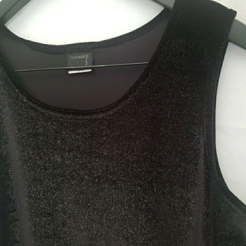Vintage Studio Black Sparkle Sleeveless Tank Pull-on Made in USA Women's Size L - Picture 5 of 9